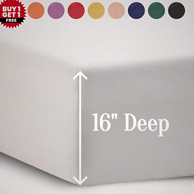 16" Deep Fitted Sheet Elastic Corners Mattress Bed Sheets Twin Full Queen King