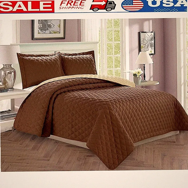 3 Piece Quilted Microfiber Bedspread Set Soft Stain Resistant All Season New