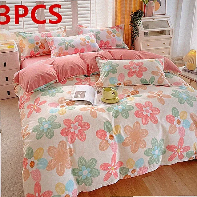 3PCS Colorful Flower Duvet Cover Set Spring Floral Bedding Set AllSeason Bedroom