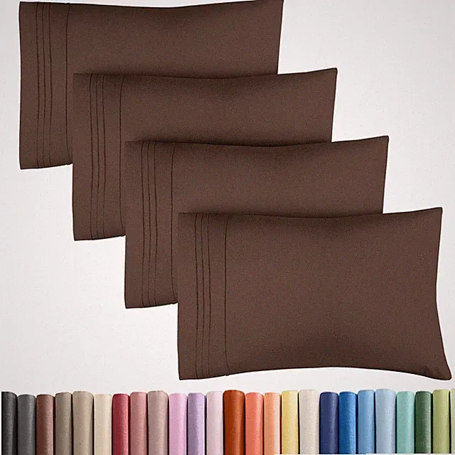 4 Piece Queen Pillow Covers, Ultra Soft, Stain Resistant, Machine Washable