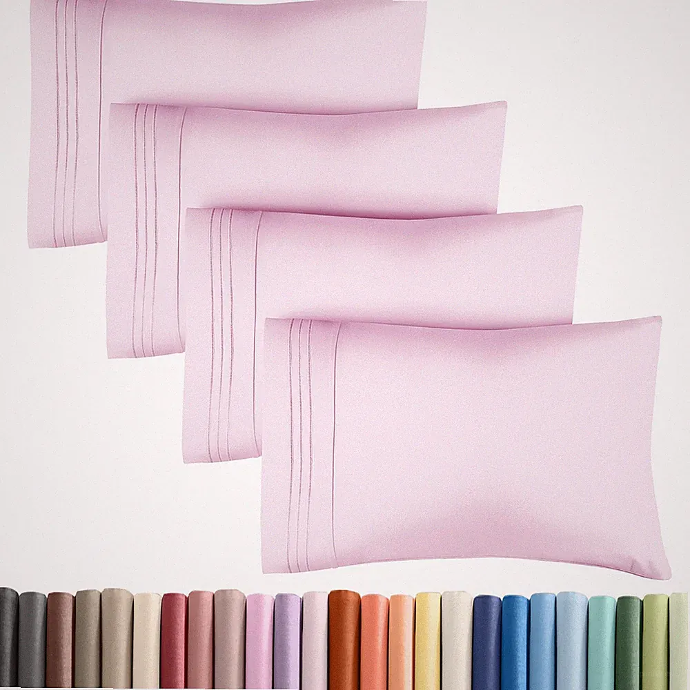4 Piece Queen Pillowcase Set, Luxury Bedding, Stain Proof, Light Pink