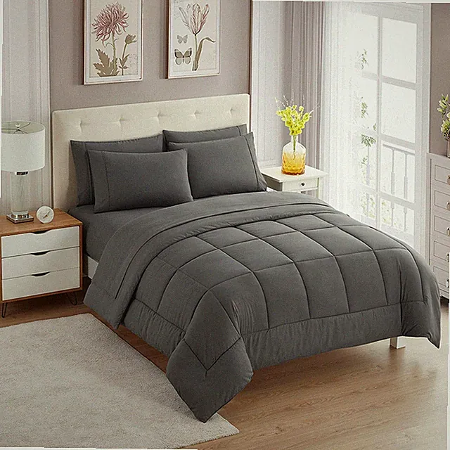 5 Piece Comforter Set Bag Solid Color All Season Soft Down Alternative Blanke...