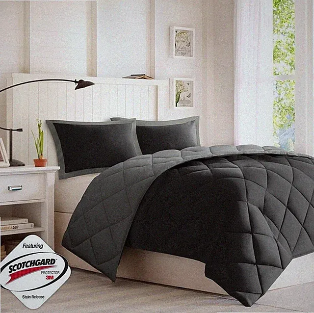Black & Grey Microfiber Down Alternative Comforter & Decorative Shams Full-Queen