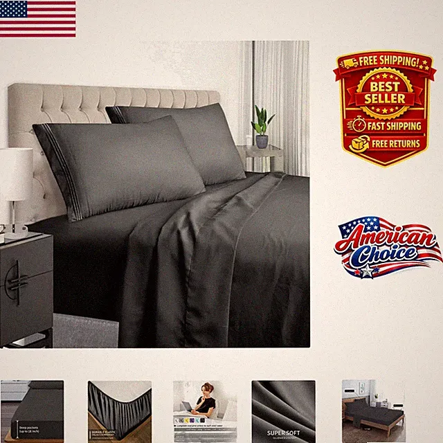 Hypoallergenic 4-Piece Queen Sheet Set - Soft, Deep-Pocket Microfiber Bedding