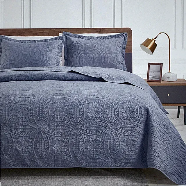 King Size Blue Quilt Set - Lightweight Summer Bedspread with 2 Pillow Shams