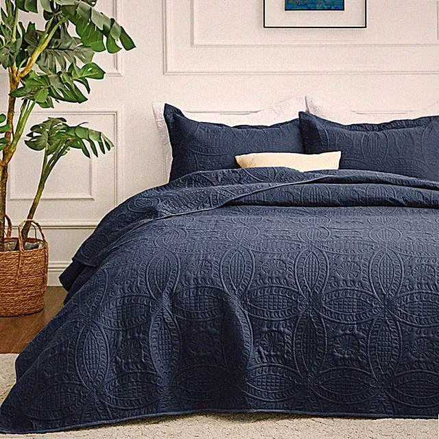 King Size Quilt Set Navy Blue Bedspreads - Soft Bed Summer Lightweight Bedspr...