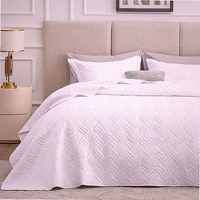 King Size Quilt Set White Bedspreads - Soft Bed Summer Lightweight Bedspread...