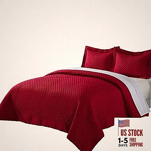 Lotus Home Diamondesque Water and Stain Resistant Microfiber Quilt, King, Red