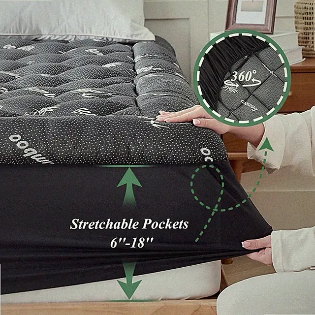 Mattress Topper Viscose Derived From Bamboo, Thick Pillow Top Mattress Pad