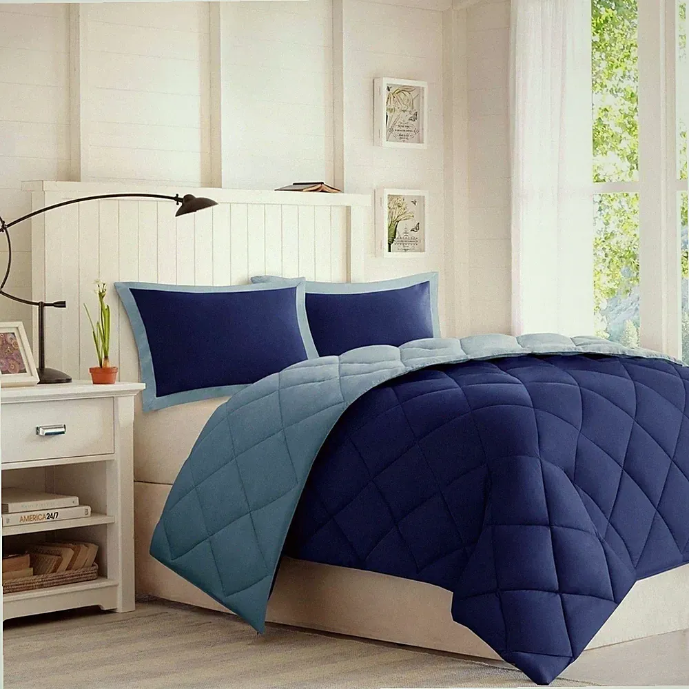 Navy Blue 3 pc Comforter Set 3M Stain Resistant Twin XL Full Queen King Bedding