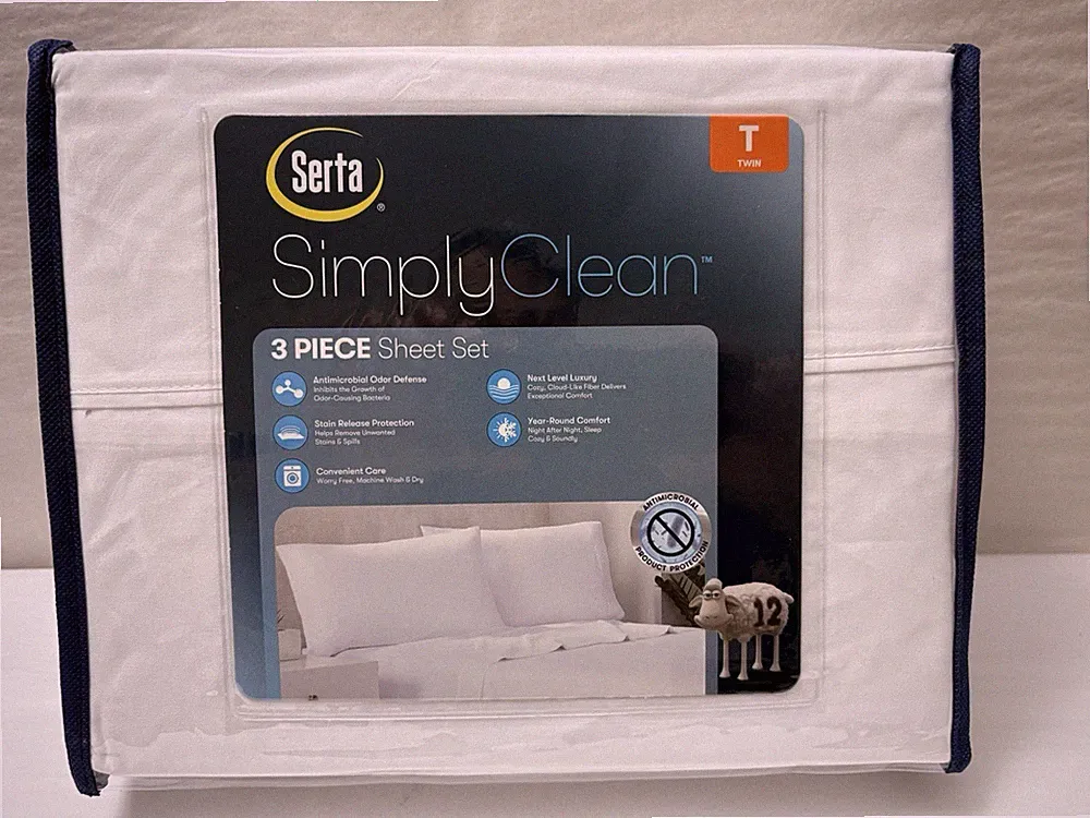 New SERTA Simply Clean 3 Piece Antimicrobial Odor Stain Resistant Sheet Set TWIN