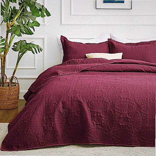 Quilts for Queen Bed Burgundy Bedspreads Bedding Set - Lightweight Bedspread...