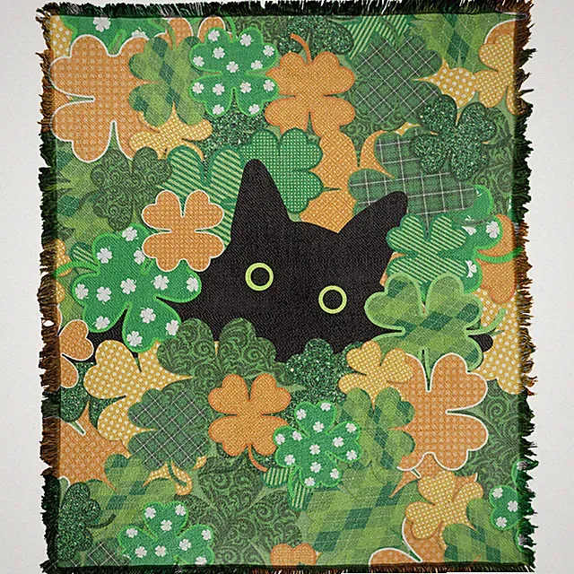 St. Patricks Day Throw Blanket 50"x60" Black Cat Soft Woven Warm Stain Resistant