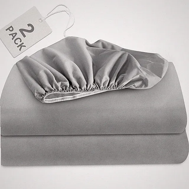 Twin Size Fitted Sheets 2 Pack, Deep Pocket, Stain Resistant Bottom Sheet, Gray