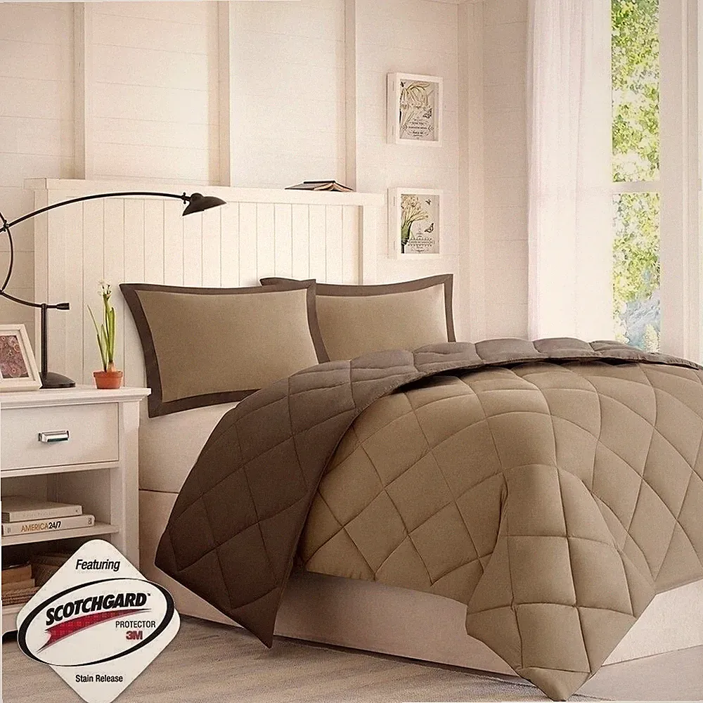 Twin XL Full Queen King Brown Sand 3 pc Comforter Set 3M Stain Resistant Bedding