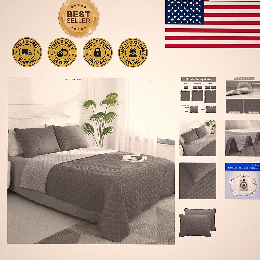 Water & Stain Resistant Full/Queen Quilt Set - Soft and Durable for Every Season