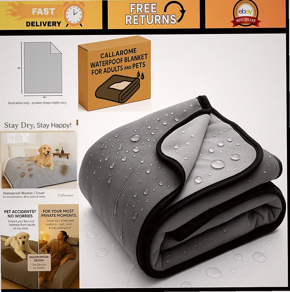 Waterproof Throw Blanket for Bed & Couch - Soft, Leakproof, Stain Resistant, Rev